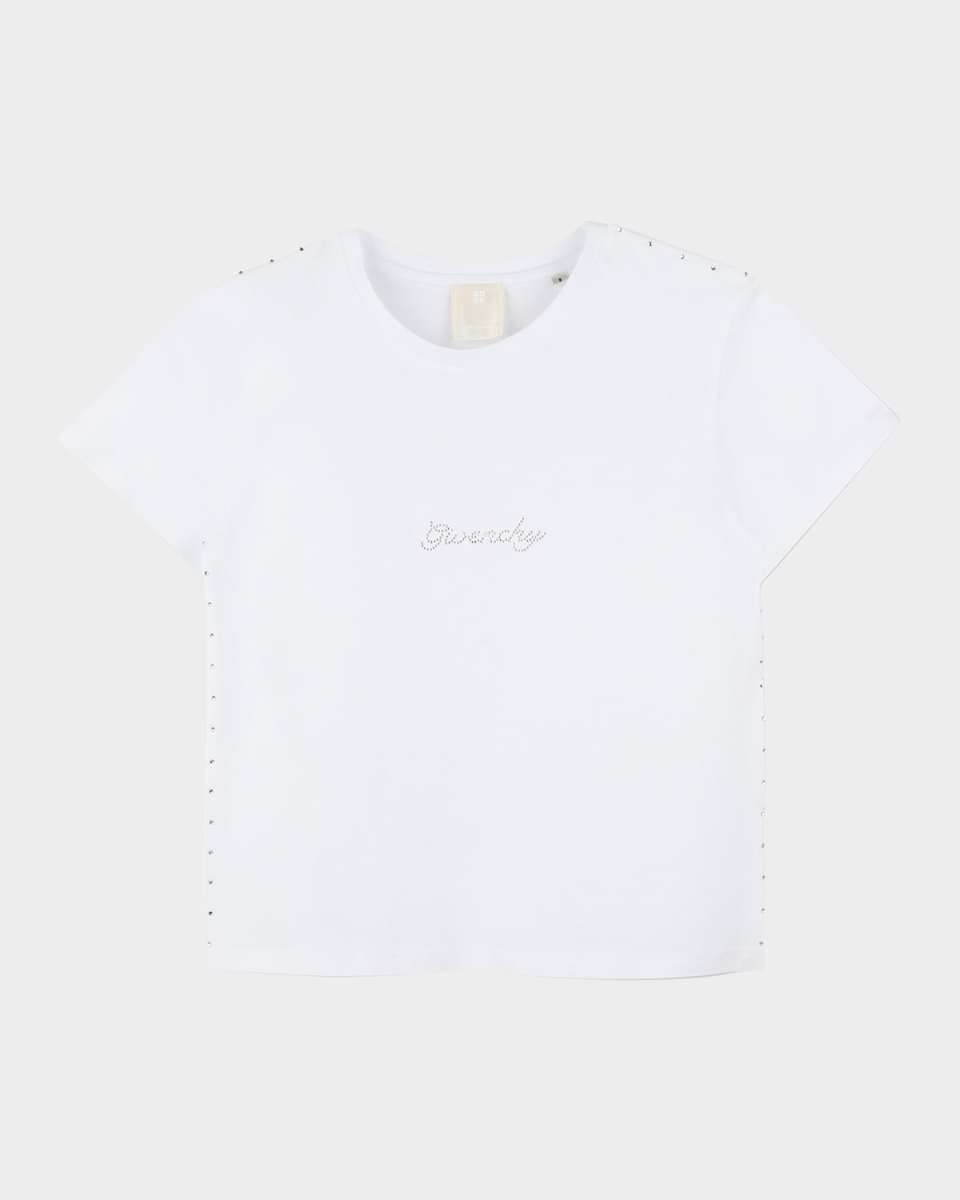 Girl's Rhinestone Script Logo-Print T-Shirt, Size 8-14